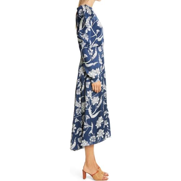 JOHANNA ORTIZ Wild Blue Botanical-print Silk-charmeuse Midi Dress size 10 - Picture 2 of 16
